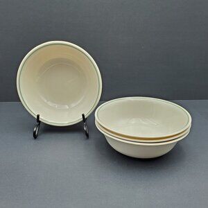 Corelle Beige Soup Cereal Bowls with Green Band Corning Sandstone Bowls